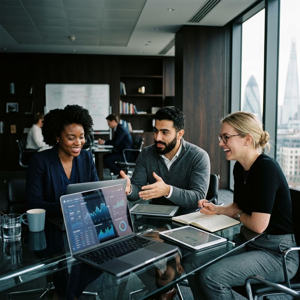 Financial technology engineering team developing automated trading algorithms